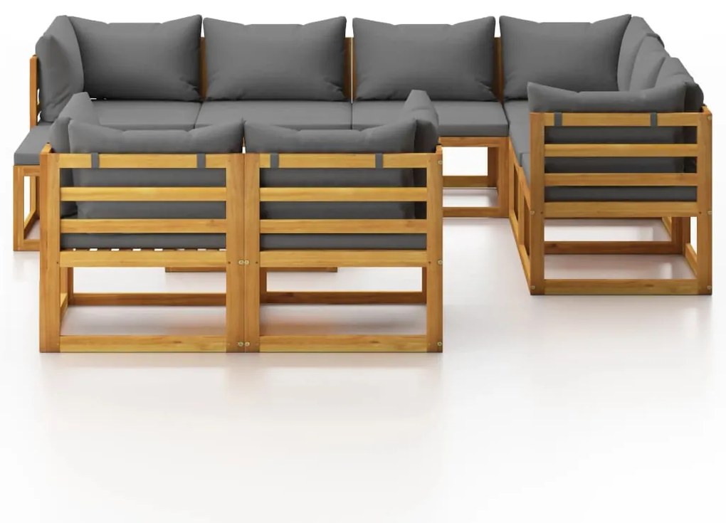 Set divani da giardino 10 pz con cuscini in massello di acacia
