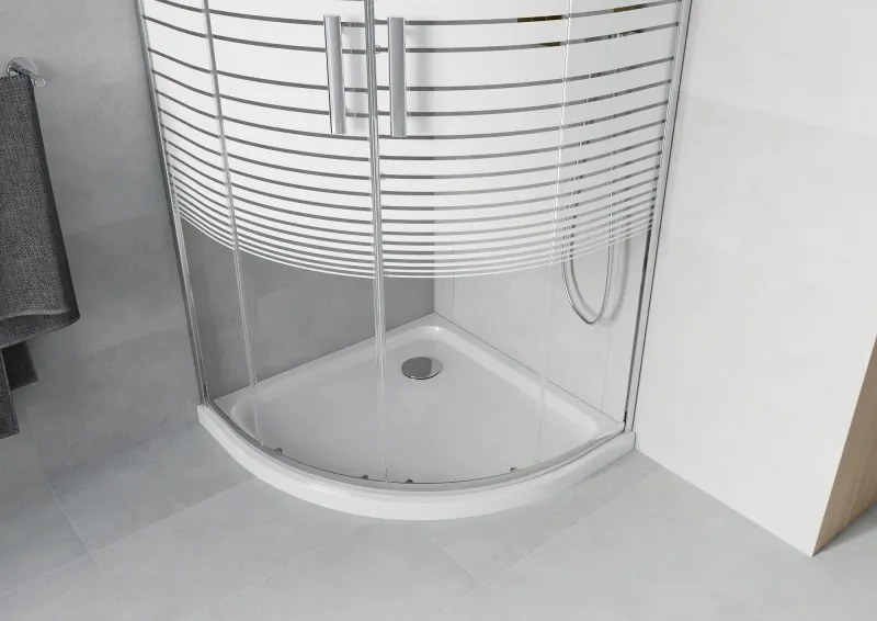 Mexen Rio cabina doccia semicircolare 80 x 80 cm, fasce bianche, cromo + piatto doccia Flat, bianco - 863-080-080-01-20-4110