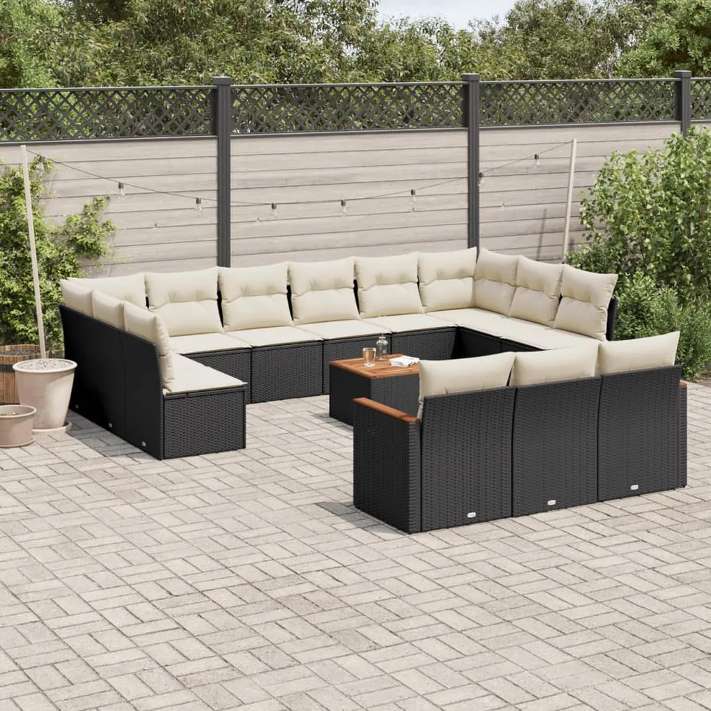 Set divani da giardino 14pz con cuscini in polyrattan nero