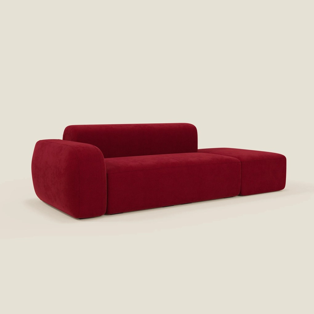 BonBon Divano modulare componibile – Composizione con pouf terminale in tessuto smacchiabile T23 bordeaux
