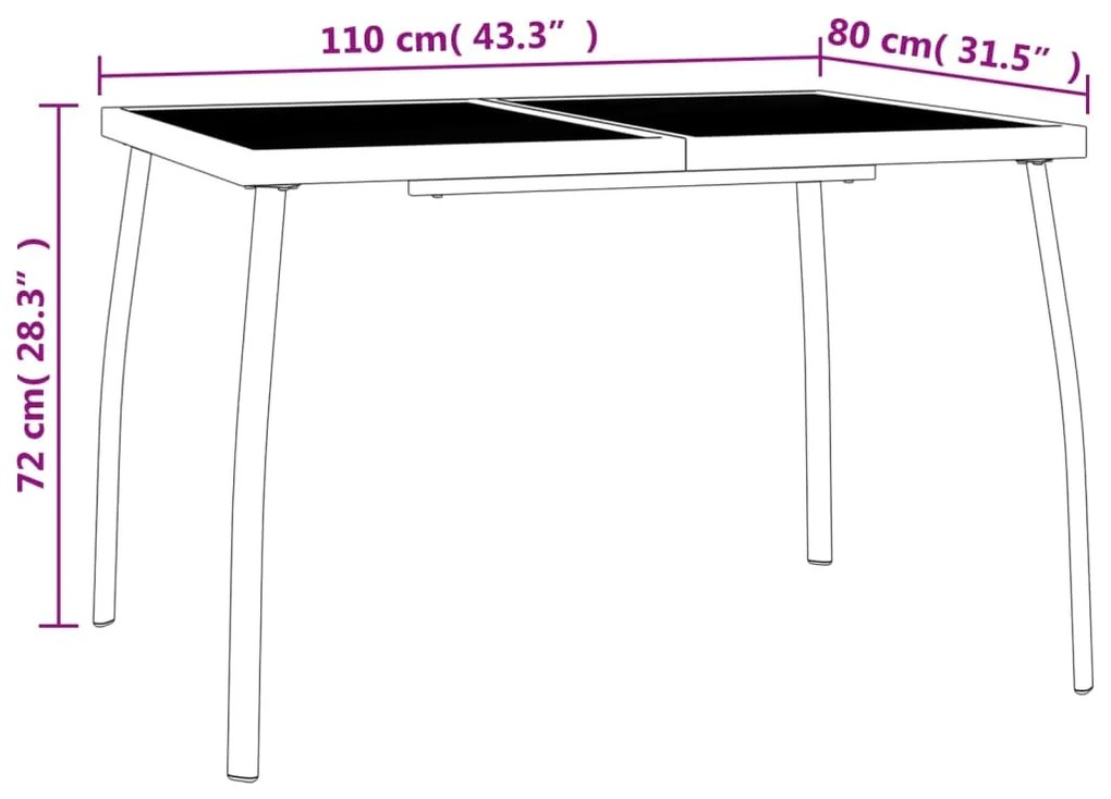 Set da Pranzo da Giardino 3 pz in Acciaio Antracite