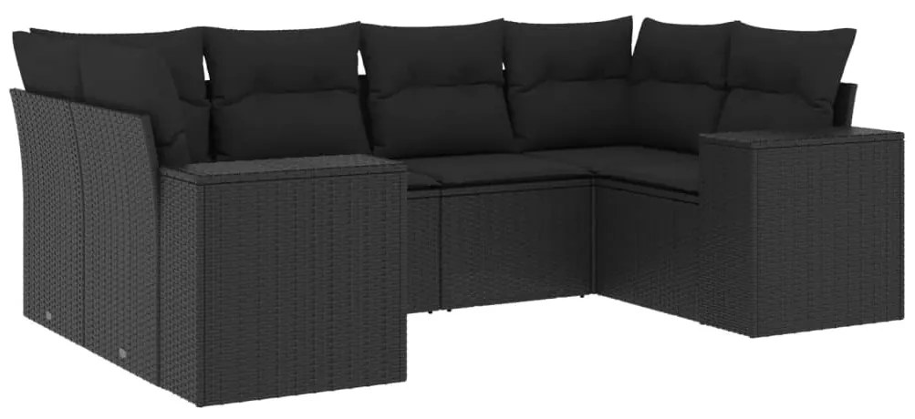 Set Divano da Giardino 6 pz con Cuscini Nero in Polyrattan