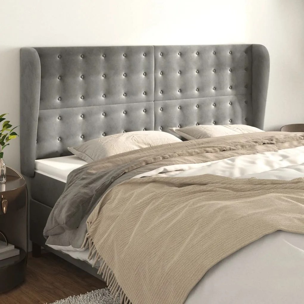 Testiera Ad Orecchio Grigio Chiaro 163x23x118/128 Cm İn Velluto /