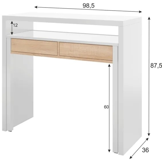 Scrivania Consolle Estraibile Salvaspazio 98x36x87 Cm Bianco E Rovere