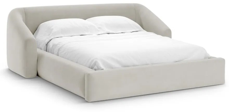 Letto matrimoniale imbottito beige con contenitore con rete inclusa 140x200 cm Campi – Cosmopolitan Design