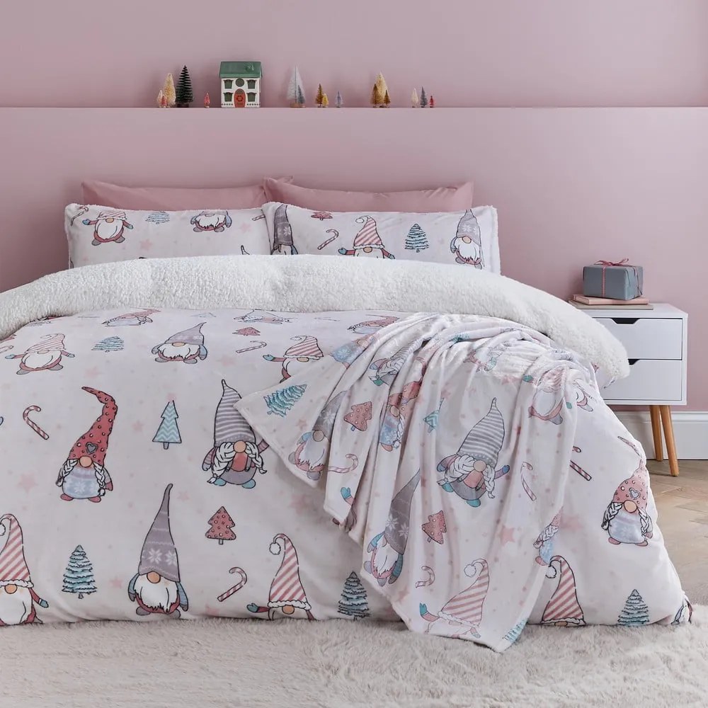 Set copripiumino e federa rosa chiaro in micropile per letto singolo 135x200 cm Festive Gnomes – Catherine Lansfield
