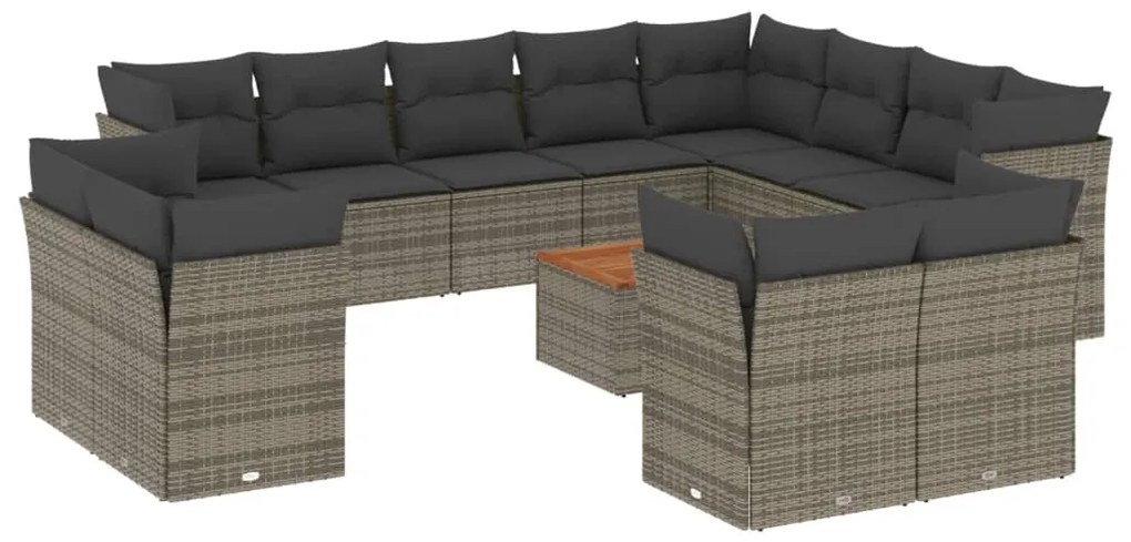 Set divani da giardino 13 pz con cuscini grigio in polyrattan