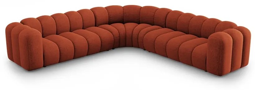 Divano angolare componibile color mattone con rivestimento in ciniglia Lupine – Micadoni