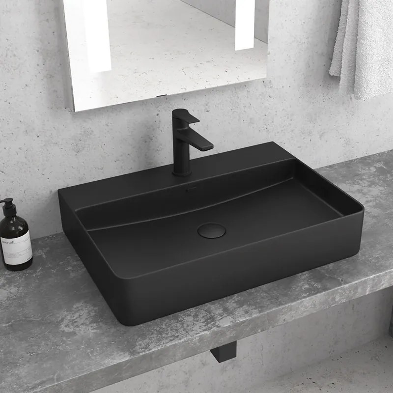 Lavabo da appoggio 50cm colore nero mat Litos-CNM500 - KAMALU