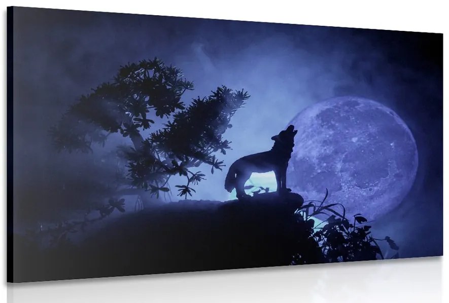 Quadro su tela – Lupo alla luna piena