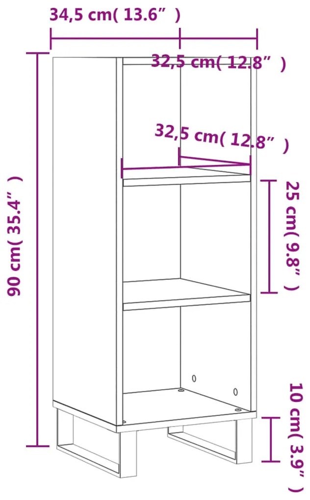 Credenza Grigio Cemento 34,5x32,5x90 cm in Legno Multistrato