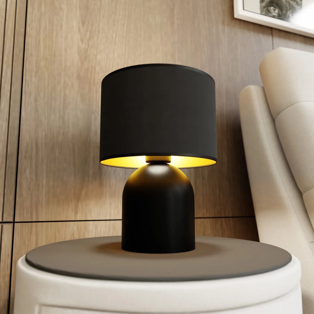 Lampada Da Tavolo Nordica Enlil 1 Luce In Acciaio Nero E Oro