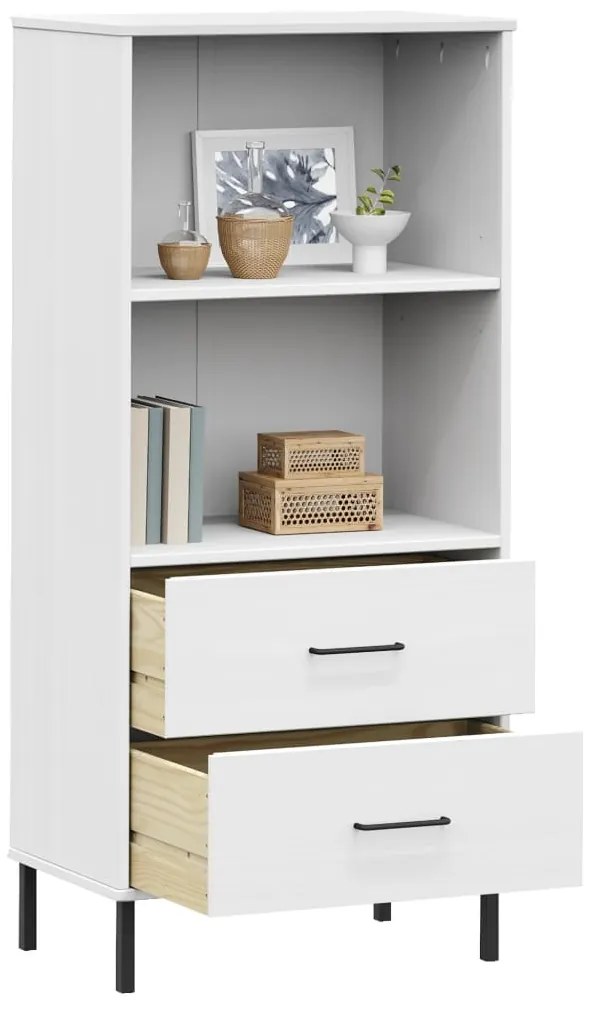 Libreria 2 Cassetti Bianco 60x35x128,5 cm Legno Massello OSLO