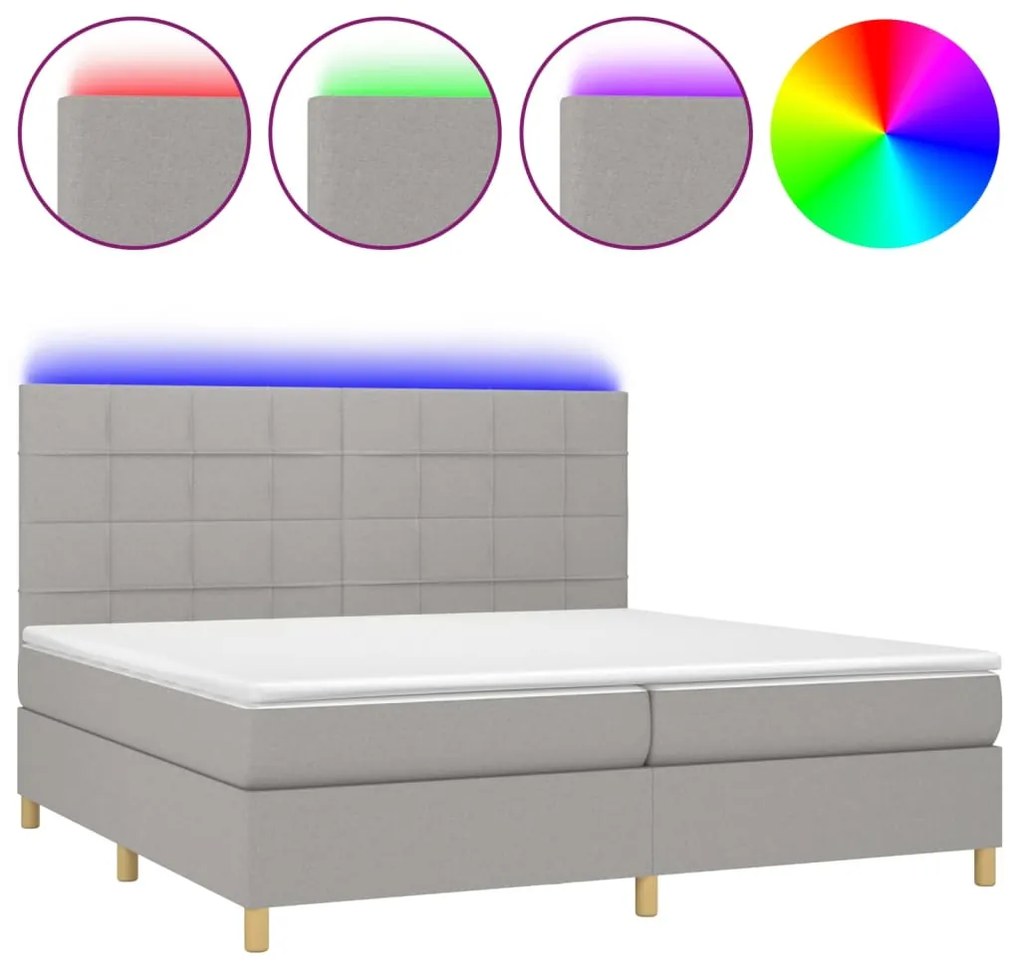 Letto a Molle Materasso e LED Grigio Chiaro 200x200 cm Tessuto