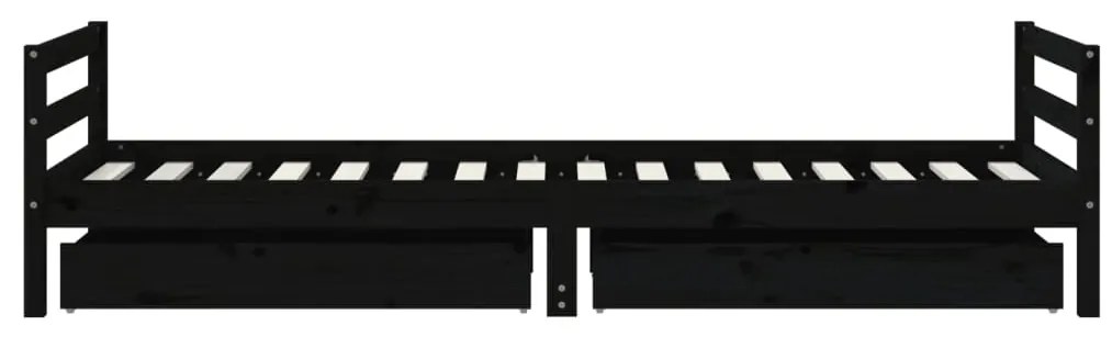 Giroletto bambini con cassetti nero 90x200cm massello di pino