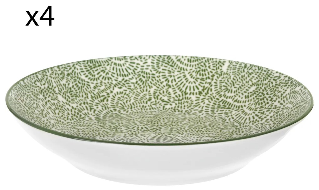 Set 4 piatti fondi puntini verde porcellana Hanami