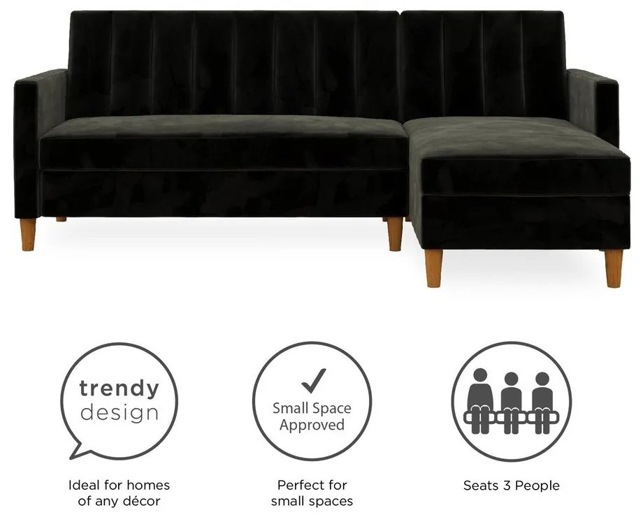 Divano letto variabile nero con superficie in velluto e vano portaoggetti Celine - Støraa