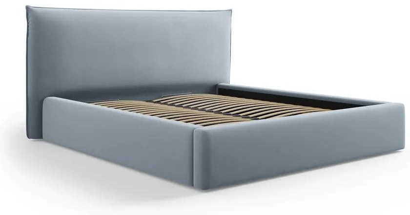 Letto matrimoniale imbottito azzurro con contenitore e doghe 160x200 cm Elio - Milo Casa