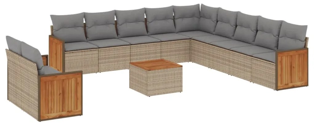 Set divani da giardino 12 pz con cuscini beige in polyrattan