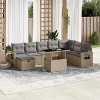 Set Divano da Giardino 9 pz con Cuscini Beige in Polyrattan 3275029