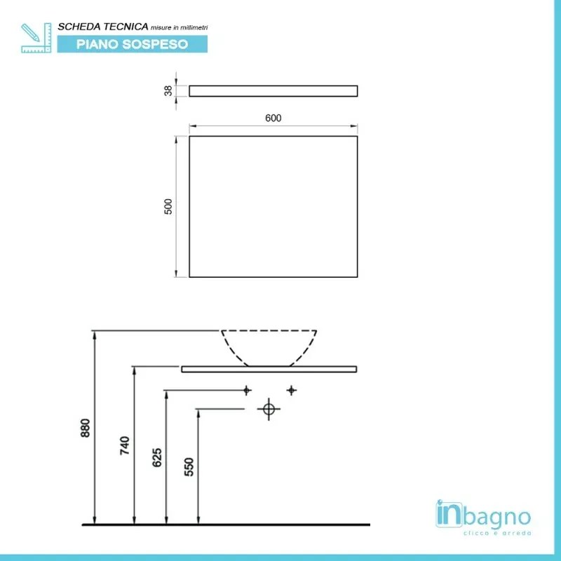 Mensola porta lavabo rovere per lavabi da appoggio da 60 cm serie Master