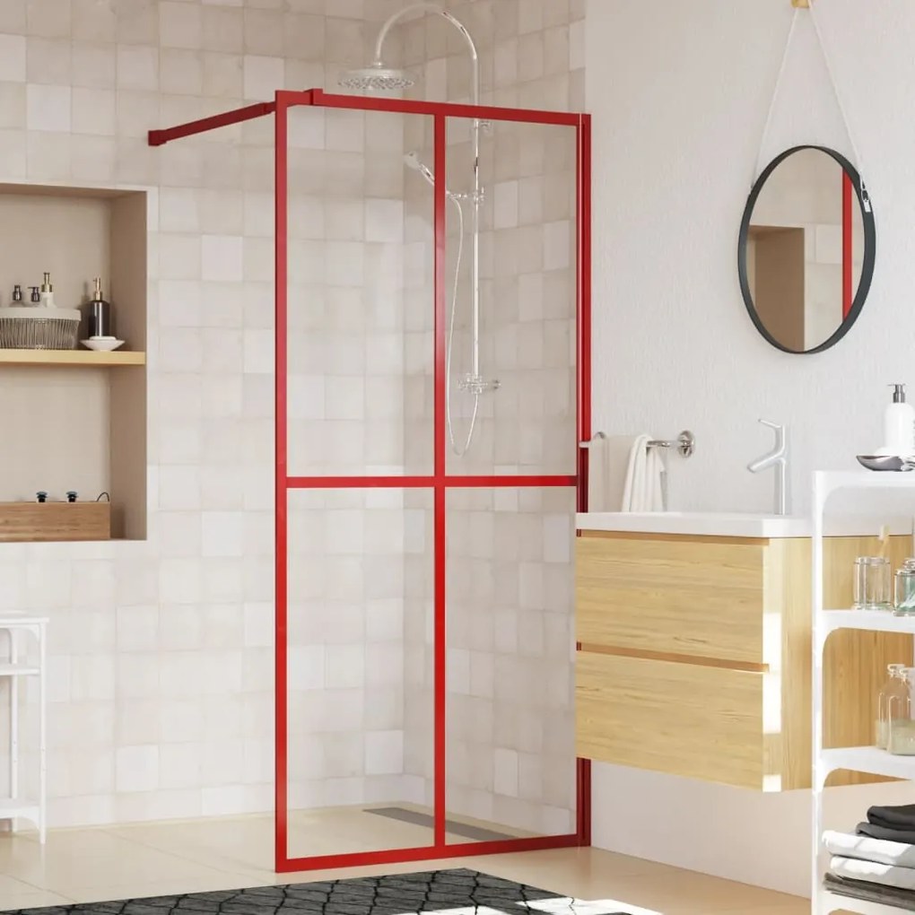 Parete Per Doccia Walk-in Vetro Trasparente Esg 90x195 Cm Rossa /