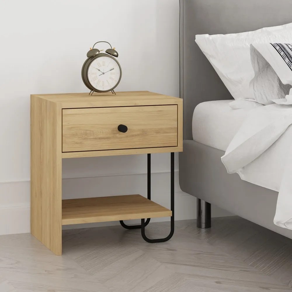 Comodino in rovere con ripiani in colore naturale Saturne - Marckeric