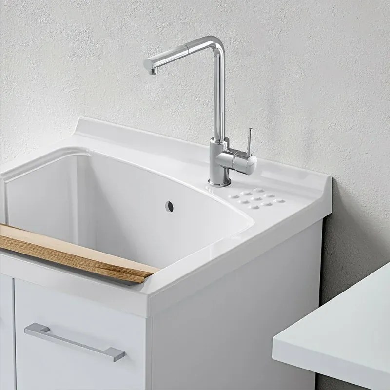 Mobile lavatoio 75x61 cm Revine vasca in ceramica e asse in legno