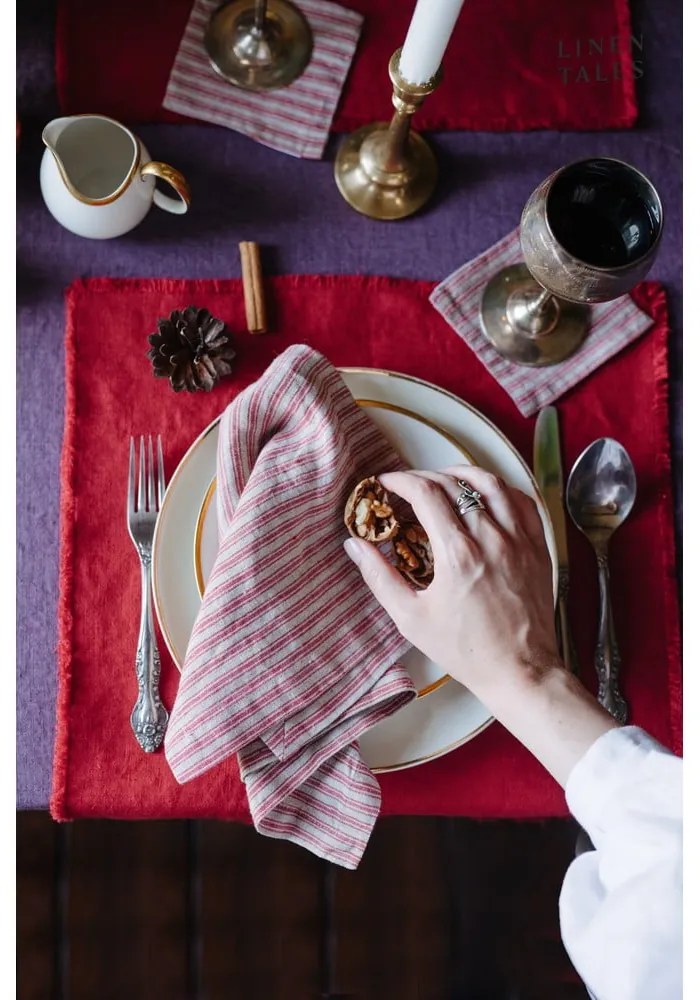 Sottobicchieri di colore rosso-naturale in set di 4 pezzi Red Natural Stripes - Linen Tales
