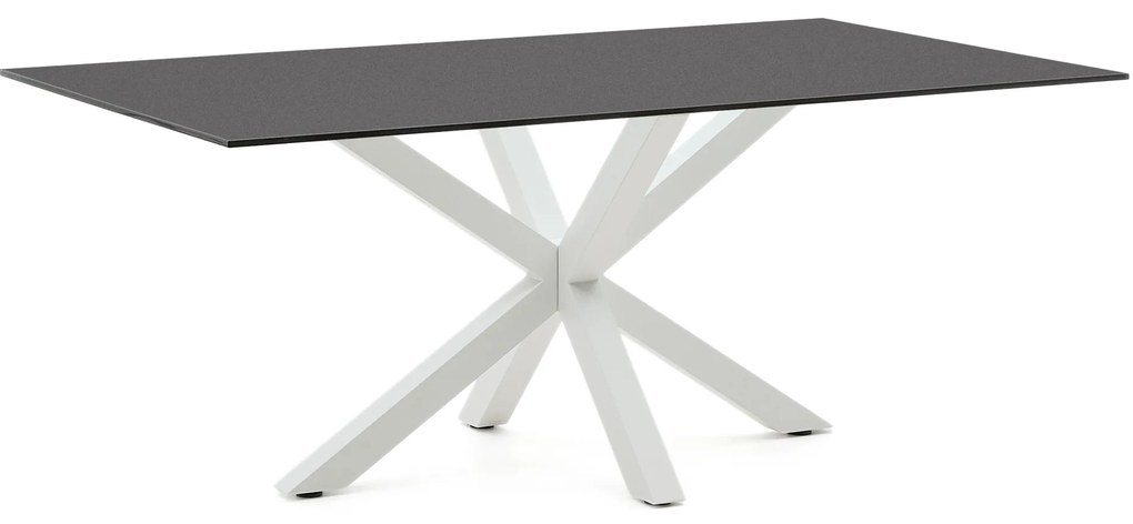 Kave Home - Tavolo Argo di vetro nero opaco e gambe in acciaio con finitura bianca 200 x 100 cm