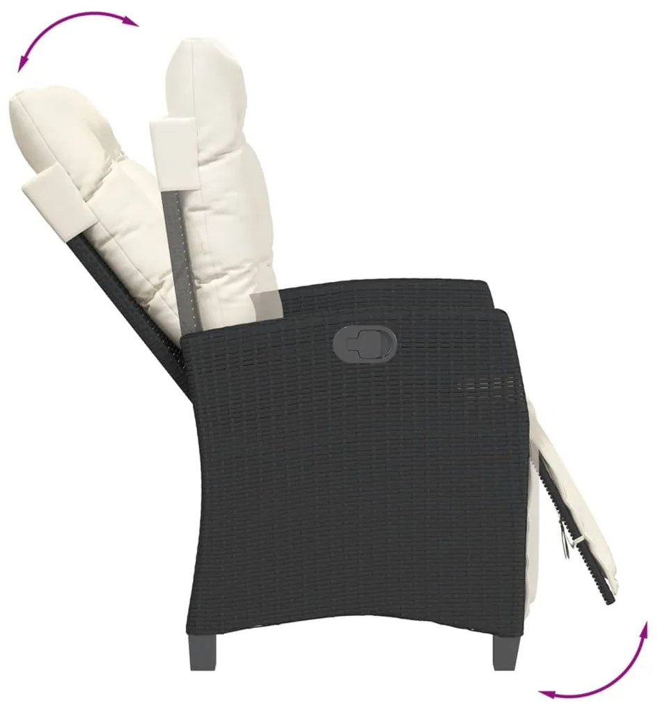 Set da pranzo da giardino 3 pz con cuscini nero in polyrattan