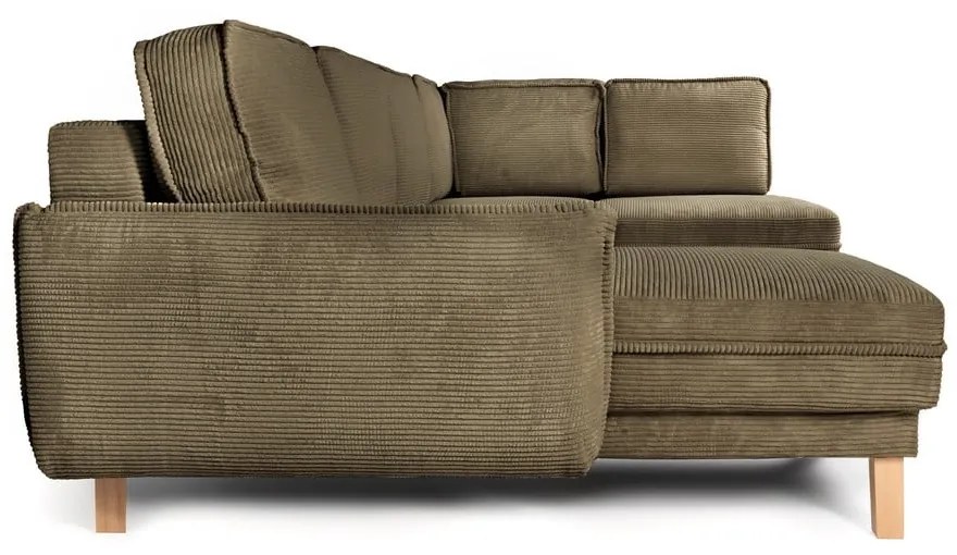 Divano angolare verde allungabile (con penisola a destra/a forma di "U") con rivestimento in velluto a coste Tori – Bonami Selection