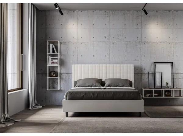 Letto matrimoniale contenitore imbottito 160x210 similpelle bianco Sunny