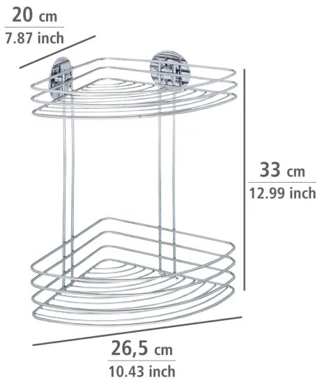 WENKO 18914100-Ripiano angolare TURBO-LOC in acciaio tondo 26,5x33 cm cromo lucido