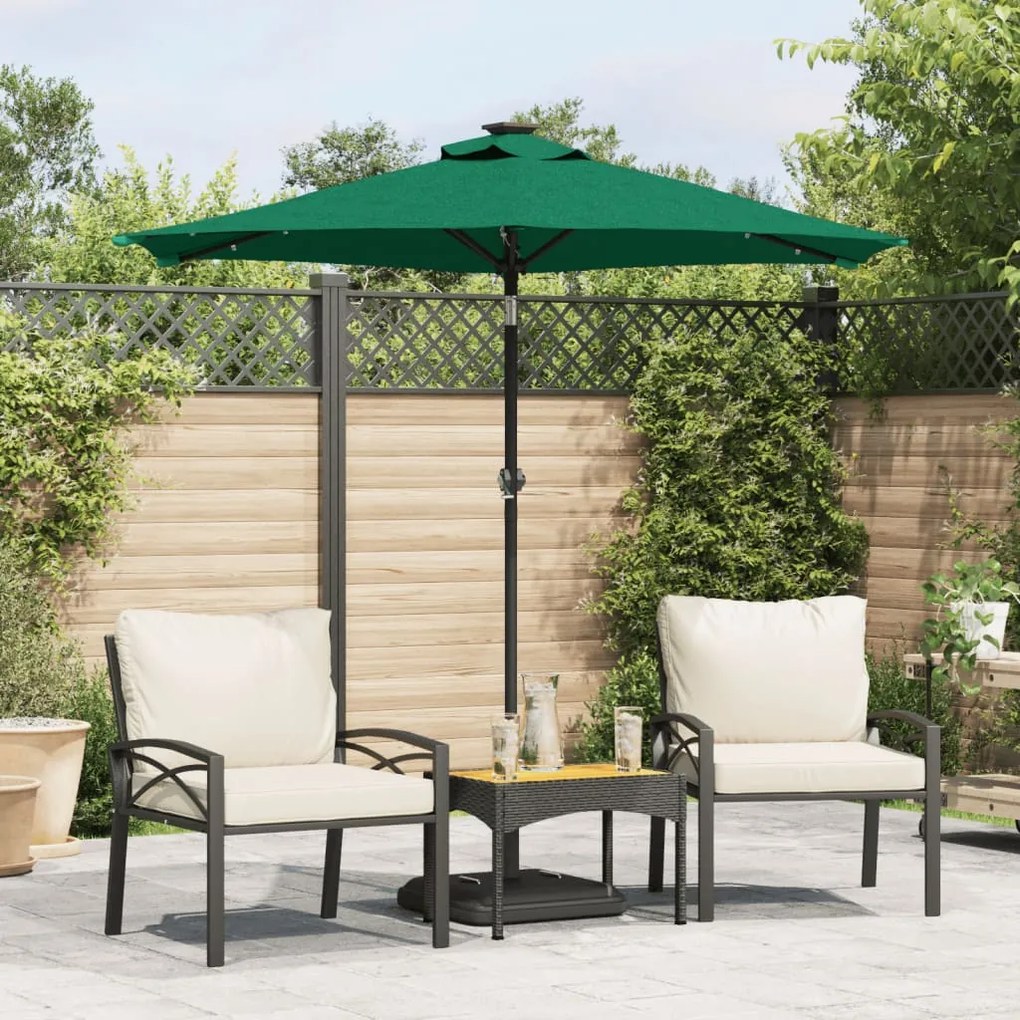 Ombrellone Giardino Con Led Palo Acciaio Verde 225x225x212 Cm /