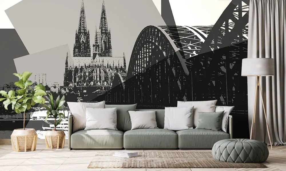 Carta da parati – Illustrazione in bianco e nero della città di Colonia