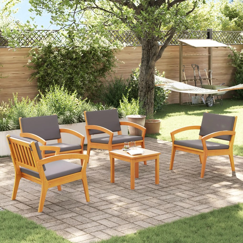 Set bistro da 5 pezzi con cuscini - legno massello di acacia
