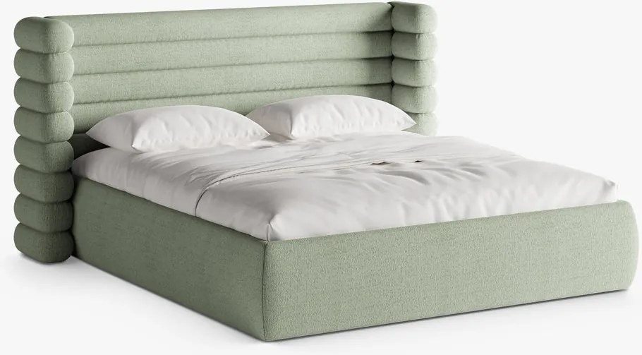 Letto imbottito Mount con contenitore in bouclé Coral - 180x200 cm