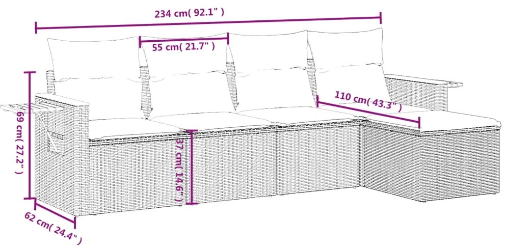 Set Divani da Giardino 5 pz con Cuscini in Polyrattan Nero