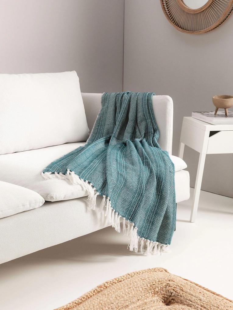 benuta Nest Plaid in cotone Alisea Azzuro 125x150 cm - Tappeto design moderno soggiorno