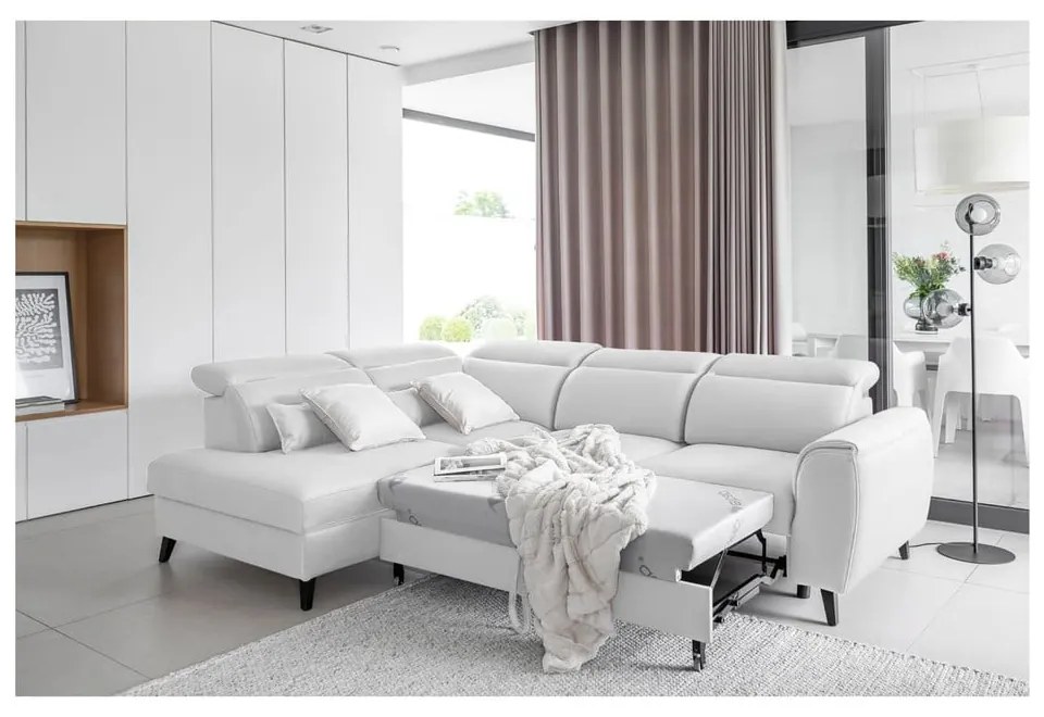 Divano angolare bianco allungabile/con contenitore (con penisola a sinistra/a L) e rivestimento in velluto Noble – ELTAP