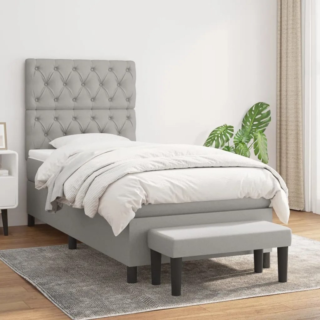 Giroletto A Molle Con Materasso Grigio Chiaro 80x200 Cm Tessuto /