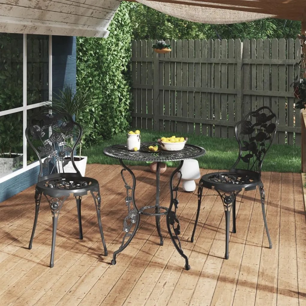 Set Da Bistrot 3 Pz İn Alluminio Pressofuso Nero /