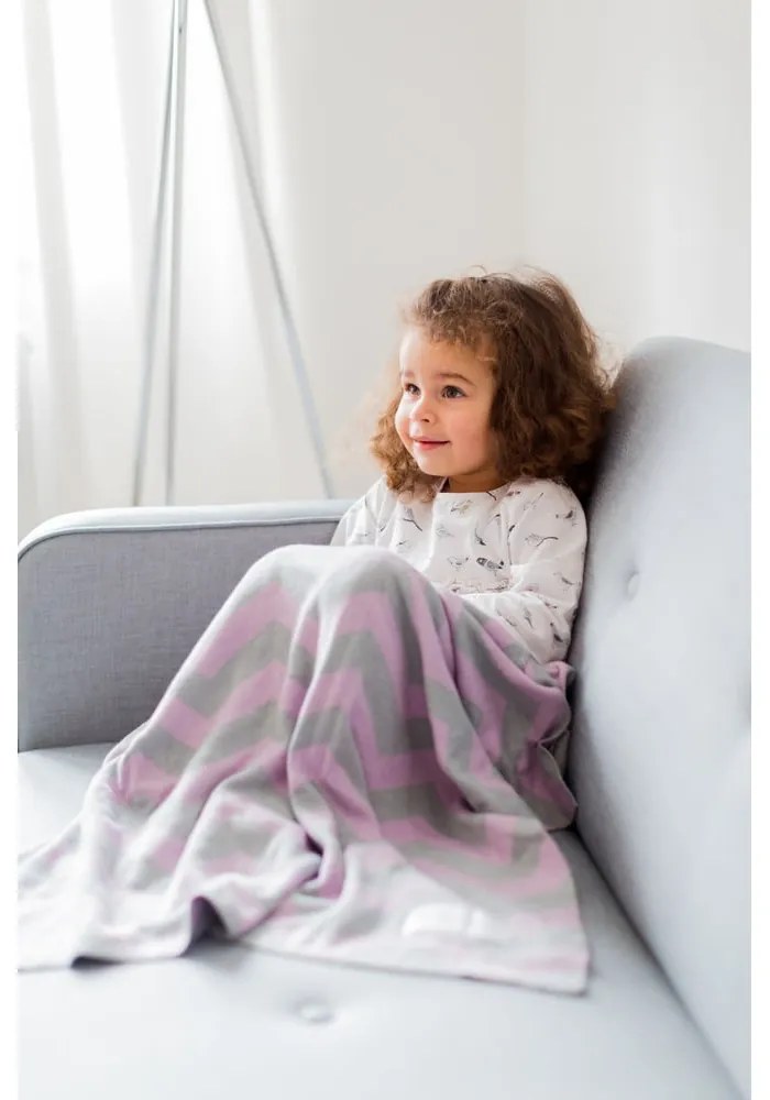 Coperta in cotone rosa-grigio Zigzag, 80 x 100 cm - Kindsgut