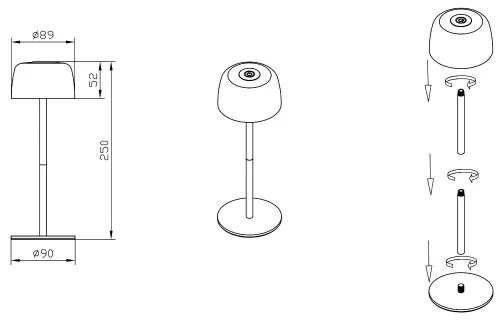 Zuma Line ETLED-658-BK - Lampada LED dimmerabile ricaricabile POCO LED/2W/1200 mAh IP44 nero