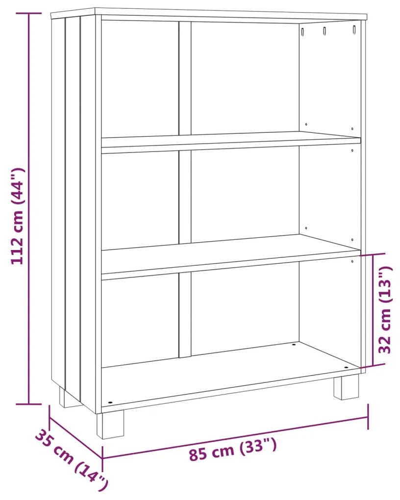 Libreria HAMAR Bianca 85x35x112 cm in Legno Massello di Pino