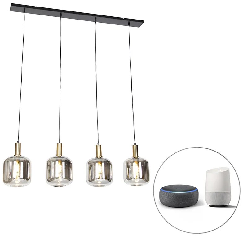 Lampada a sospensione intelligente nera con vetro fumé 4 luci incl. Wifi A60 - Zuzanna