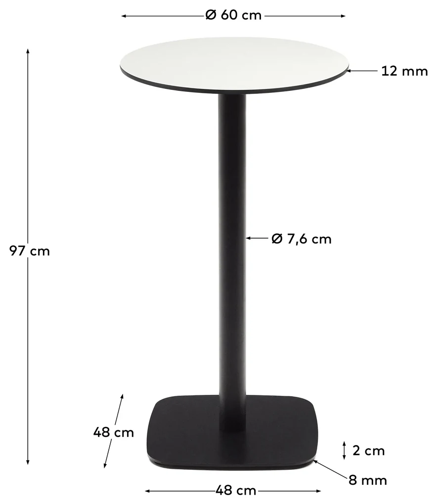 Kave Home - Tavolo rotondo per esterno Tiaret bianco con gamba di metallo  rifinita in nero Ø60x96 cm