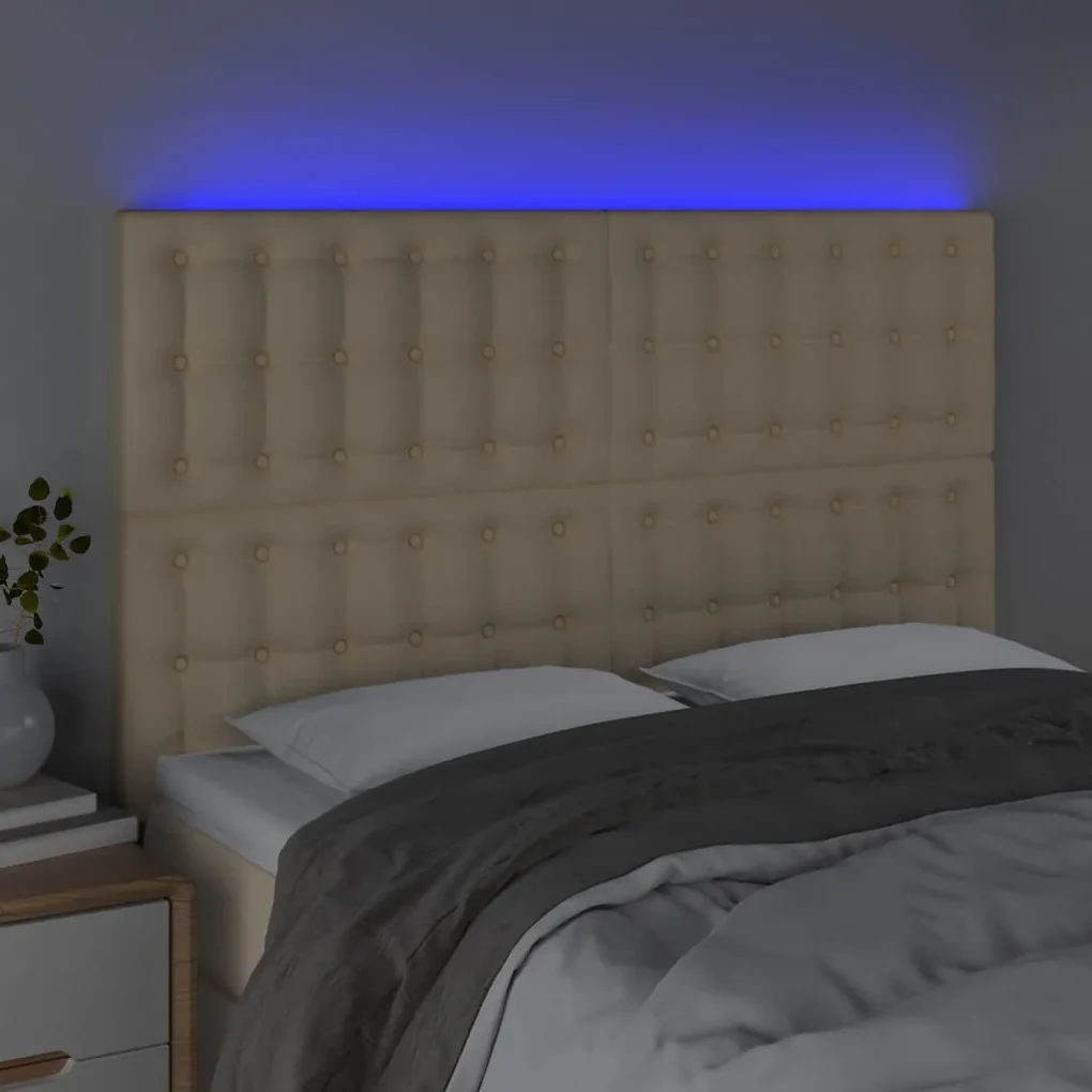 Testiera a led crema 144x5x118/128 cm in tessuto