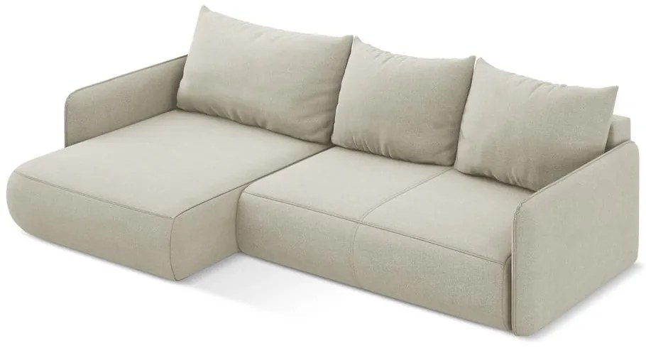 Divano angolare color crema allungabile/con contenitore (con penisola a sinistra) Nanea – Makamii